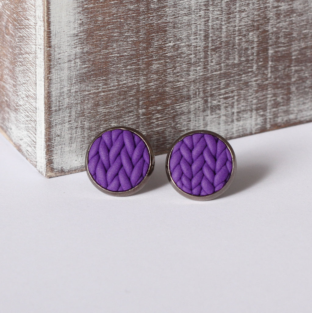 Purple knitted clay Earrings