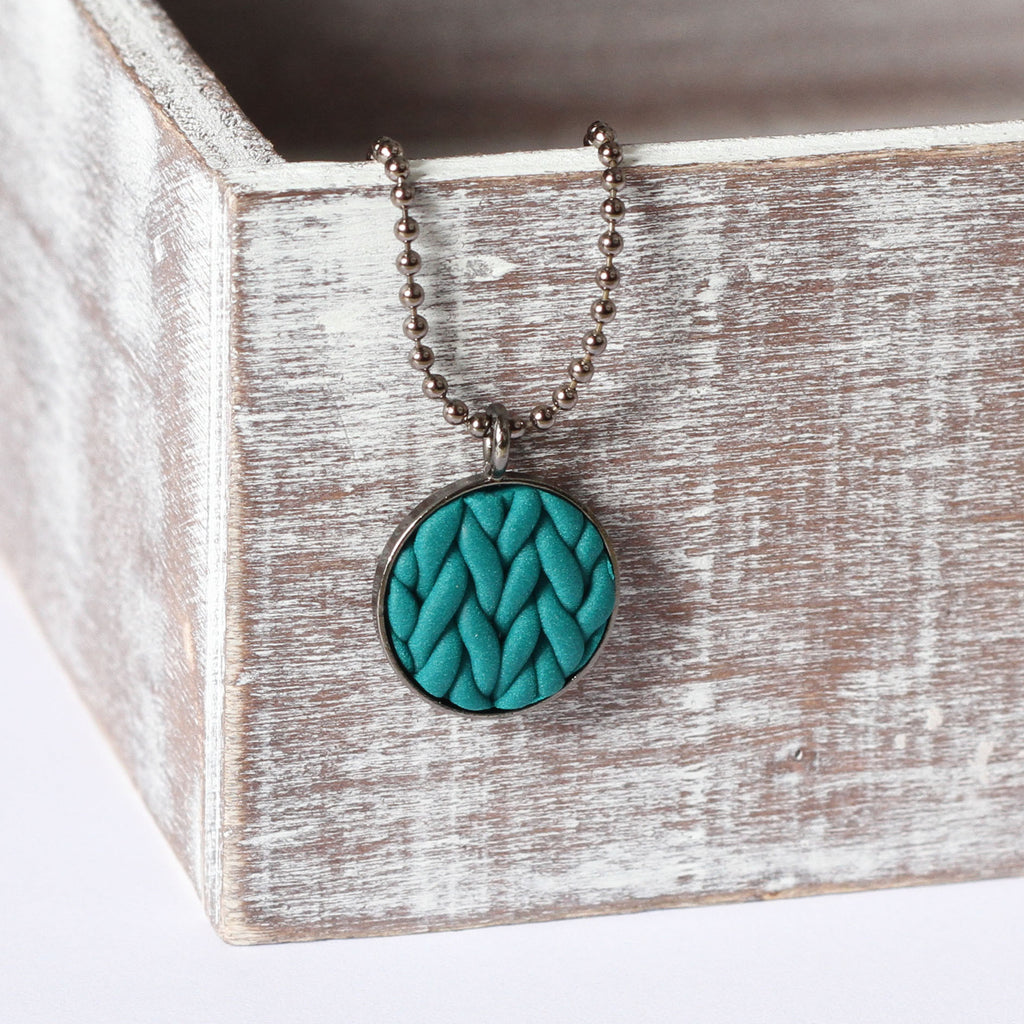 Teal knitted clay Necklace