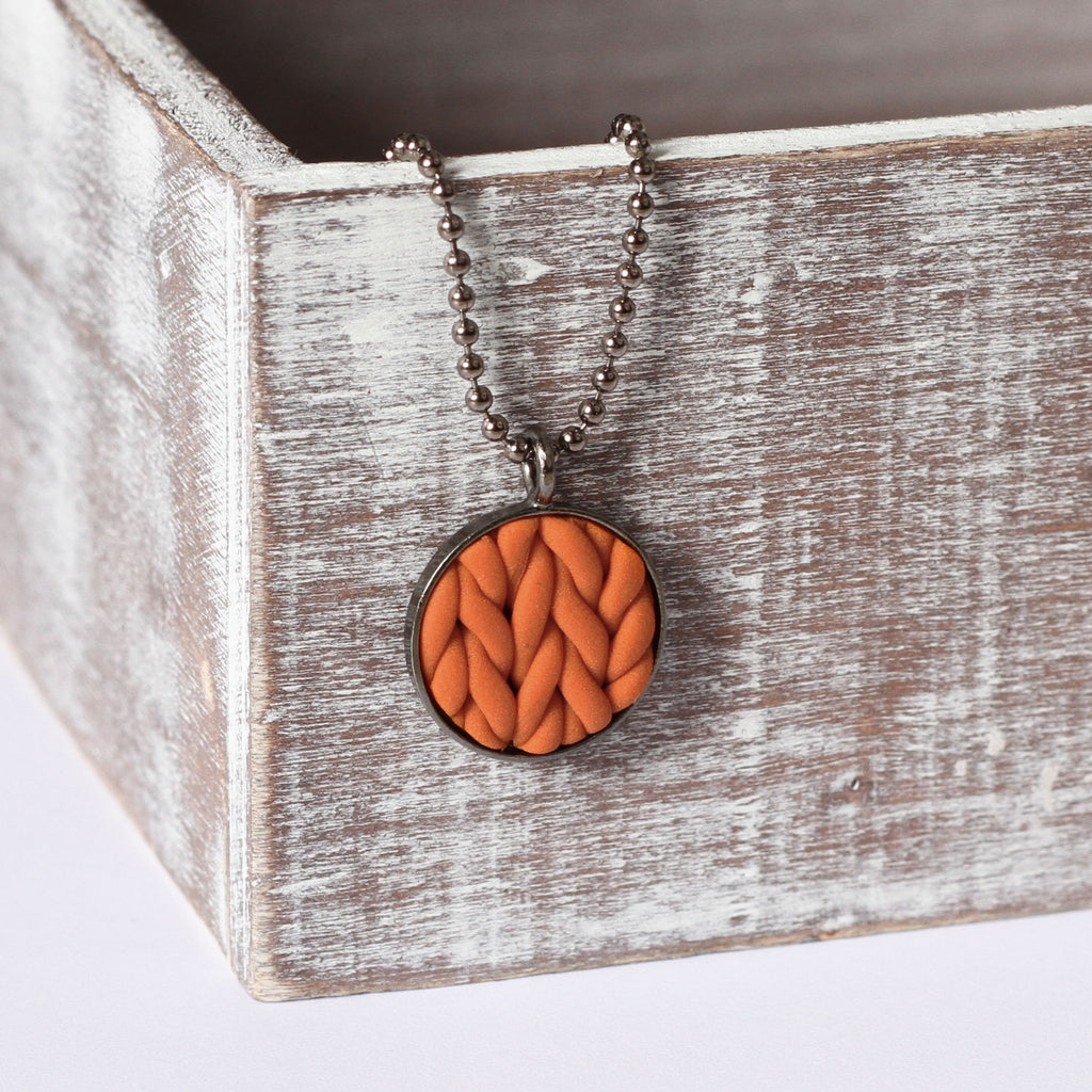 Burnt Orange knitted clay Necklace