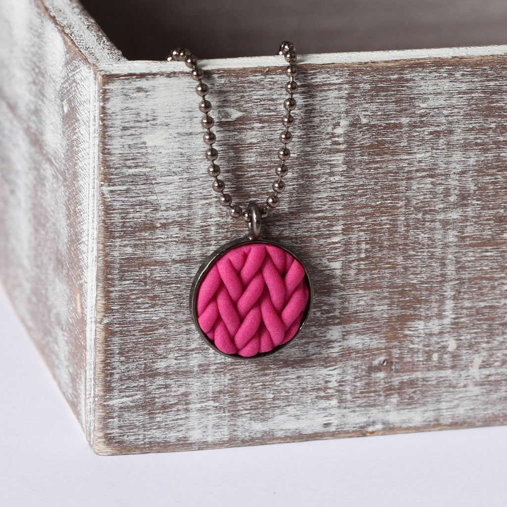 Fuchsia knitted clay Necklace