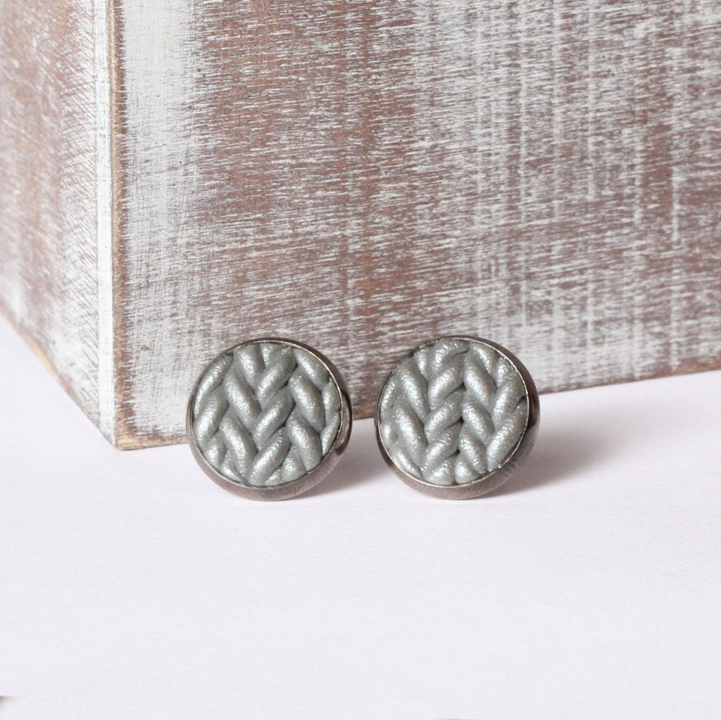 Metallic silver Knitted clay earrings