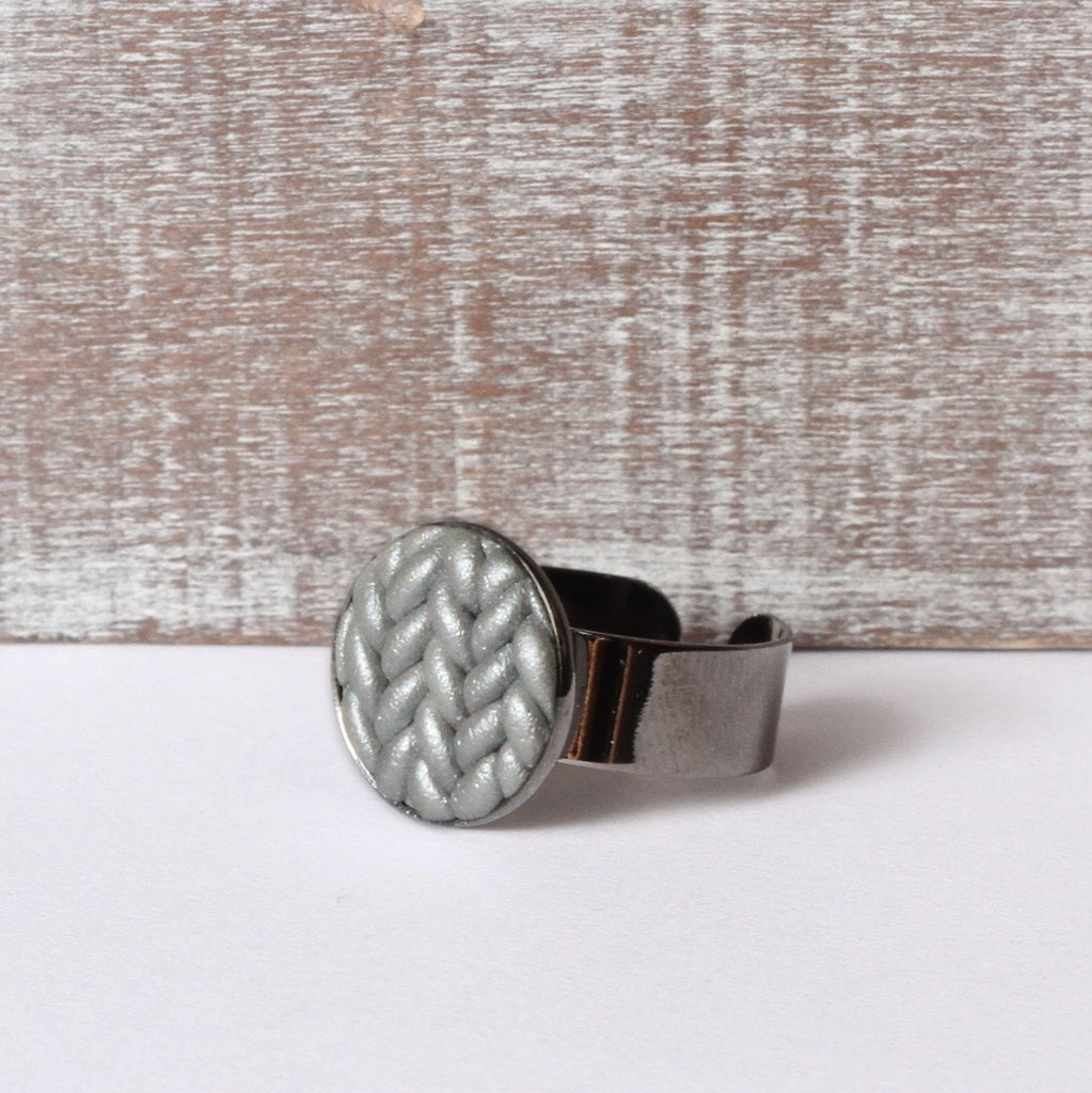 Metallic silver Knitted clay ring