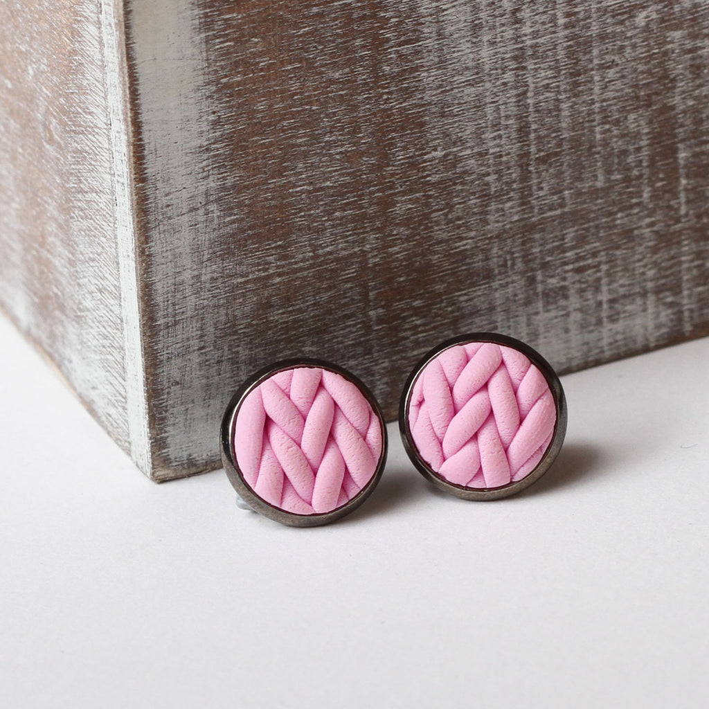 Pastel Pink knitted clay Earrings