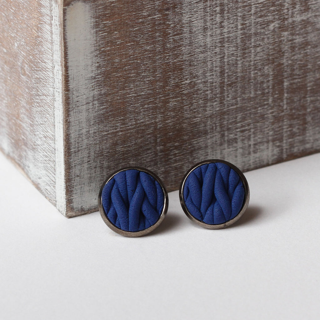 Navy knitted clay Earrings