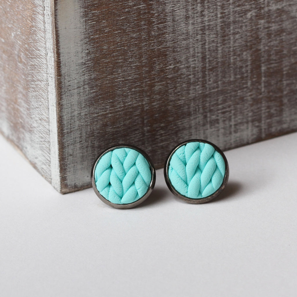 Pastel Turquoise knitted clay earrings