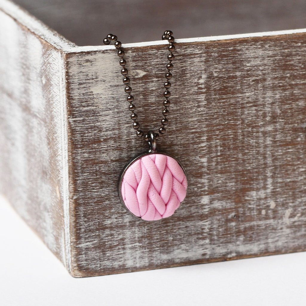 Pastel Pink knitted clay Necklace