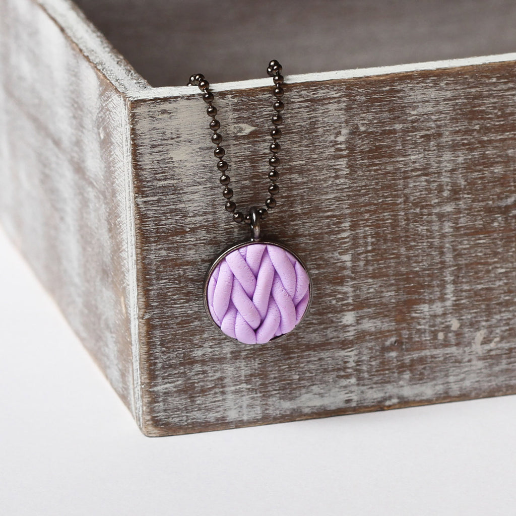 Pastel Lilac knitted clay Necklace