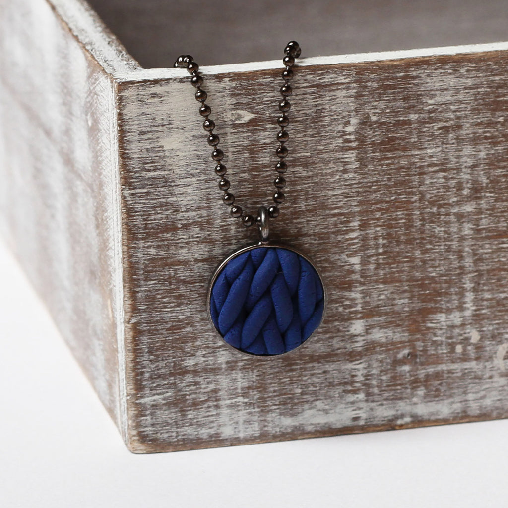 Navy knitted clay Necklace