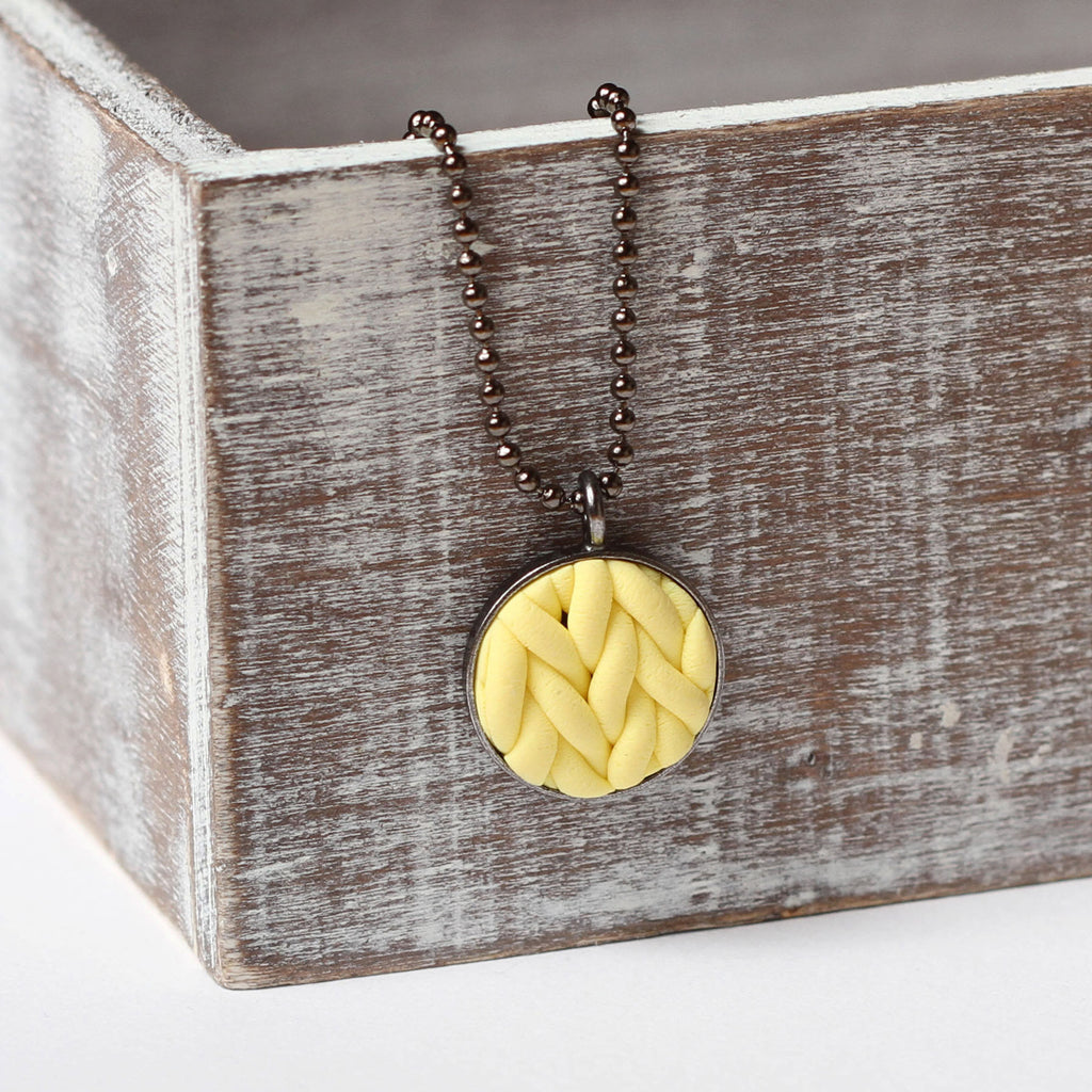 Pastel Yellow knitted clay Necklace