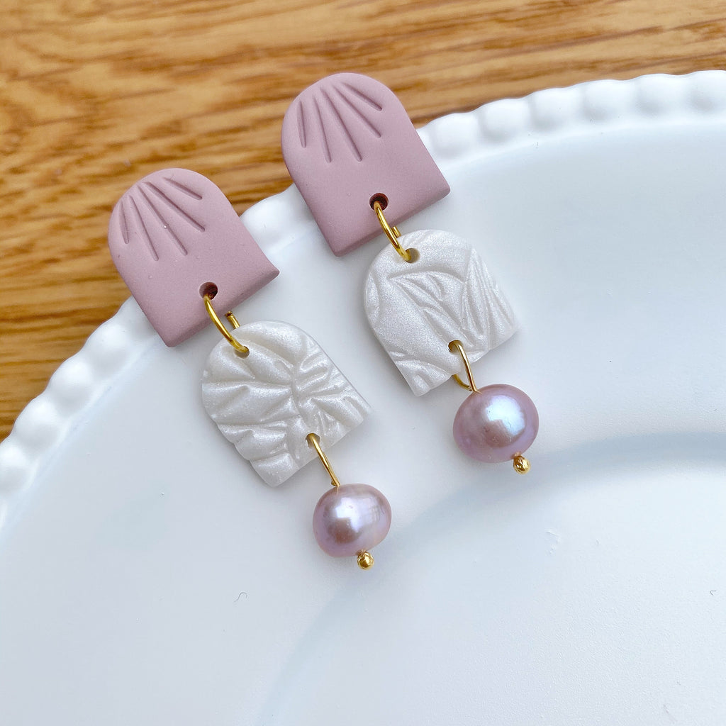 Pearly Pink double dome statement earrings