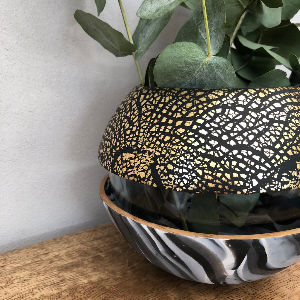 Dark Marble and Gold Ball Vase