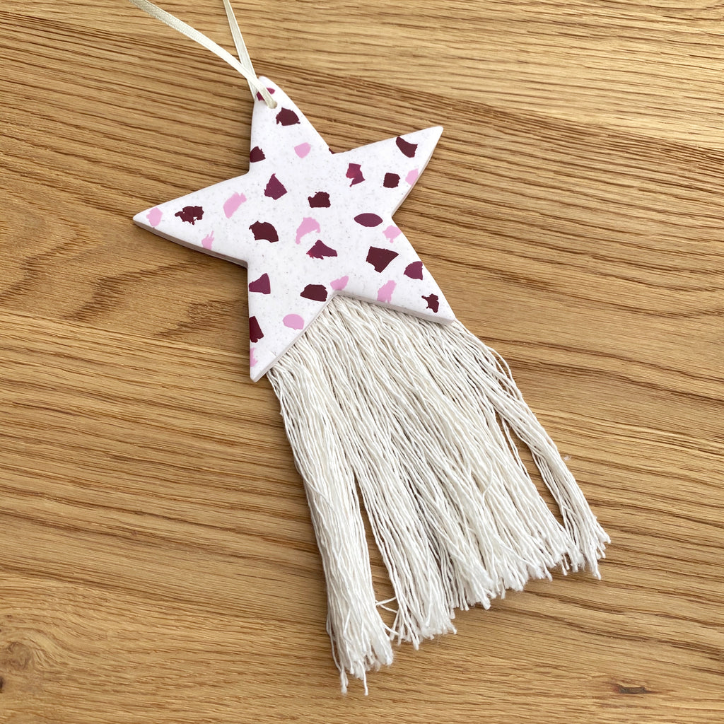 SALE - tones of pink hanging star decoration with tassels