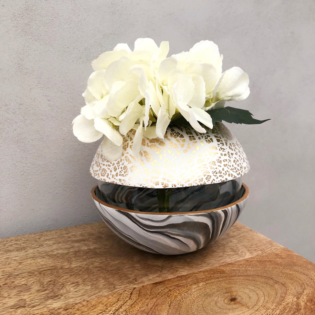 Light Marble and Gold Ball Vase