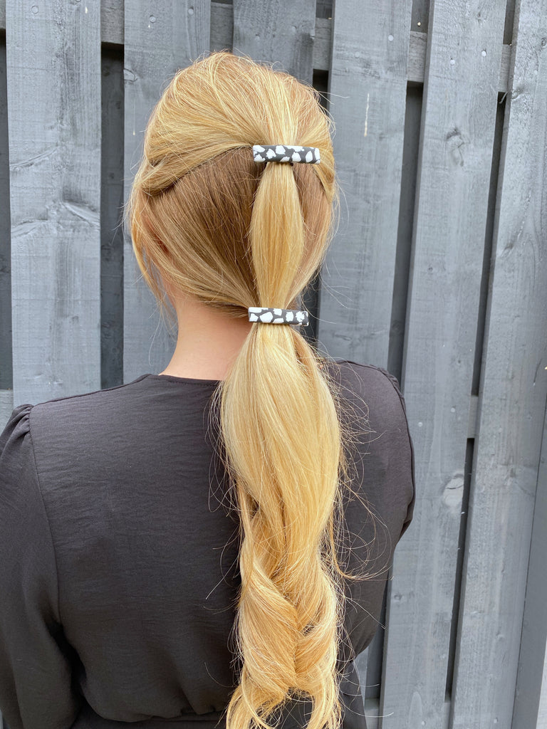 Black and white terrazzo hair clip set