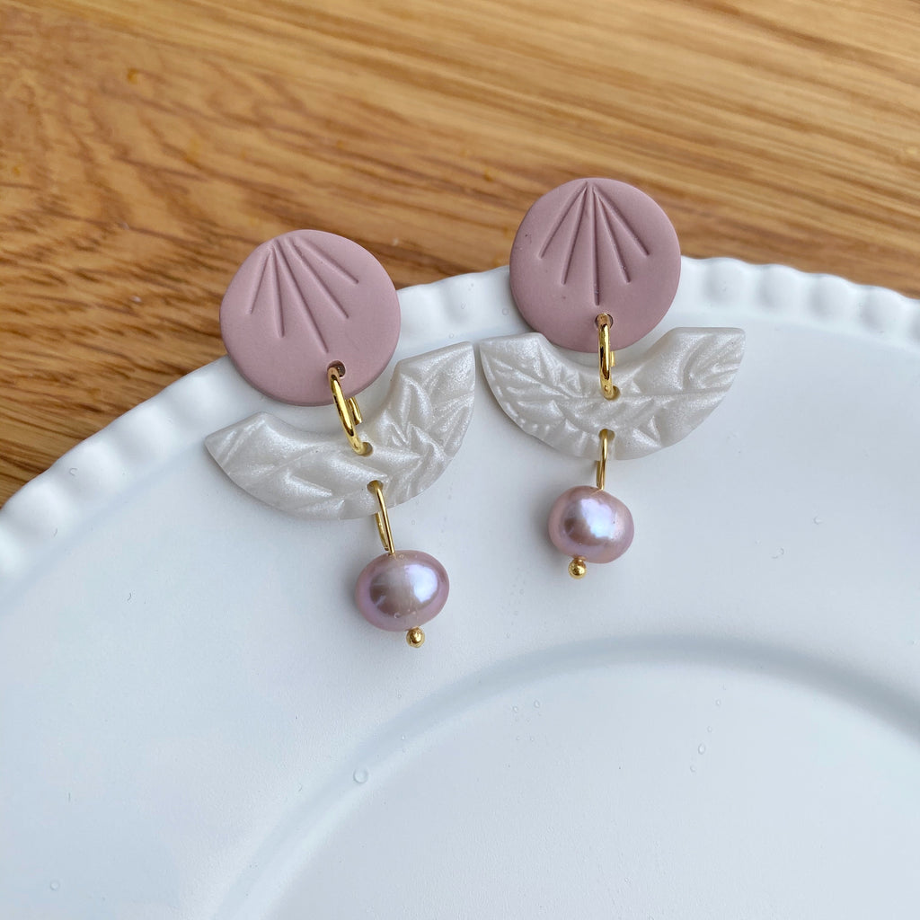 Pearly Pink disc and bridge statement earrings