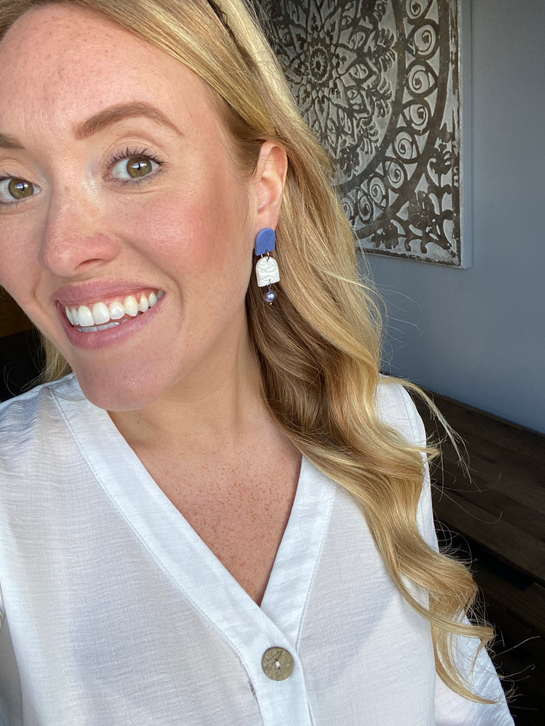 Pearly Blue double dome statement earrings