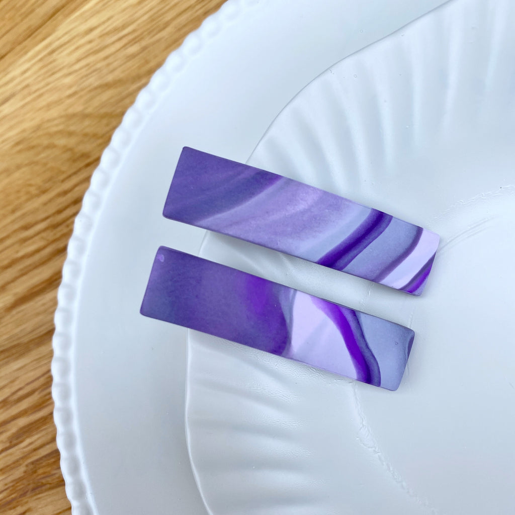 Purple marble hair clip set