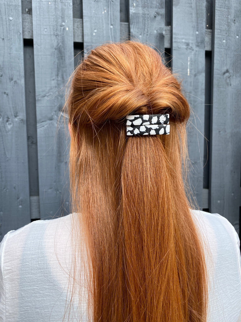 Black and white terrazzo hair clip set