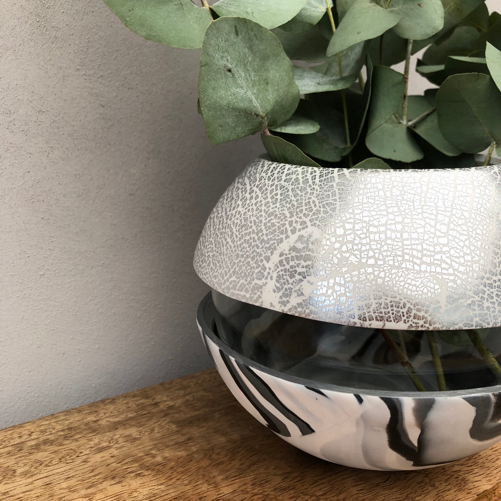 Light Marble and Silver Ball Vase