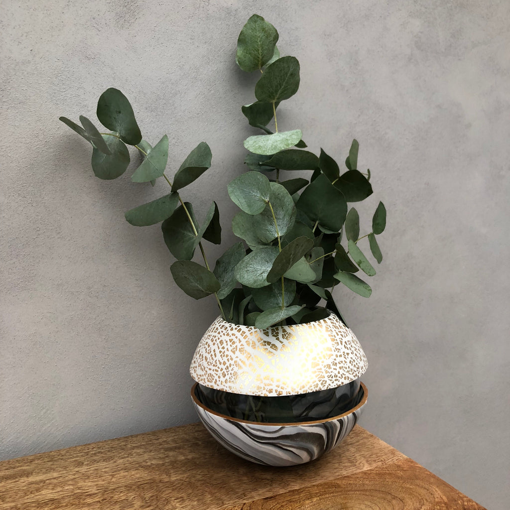 Light Marble and Gold Ball Vase