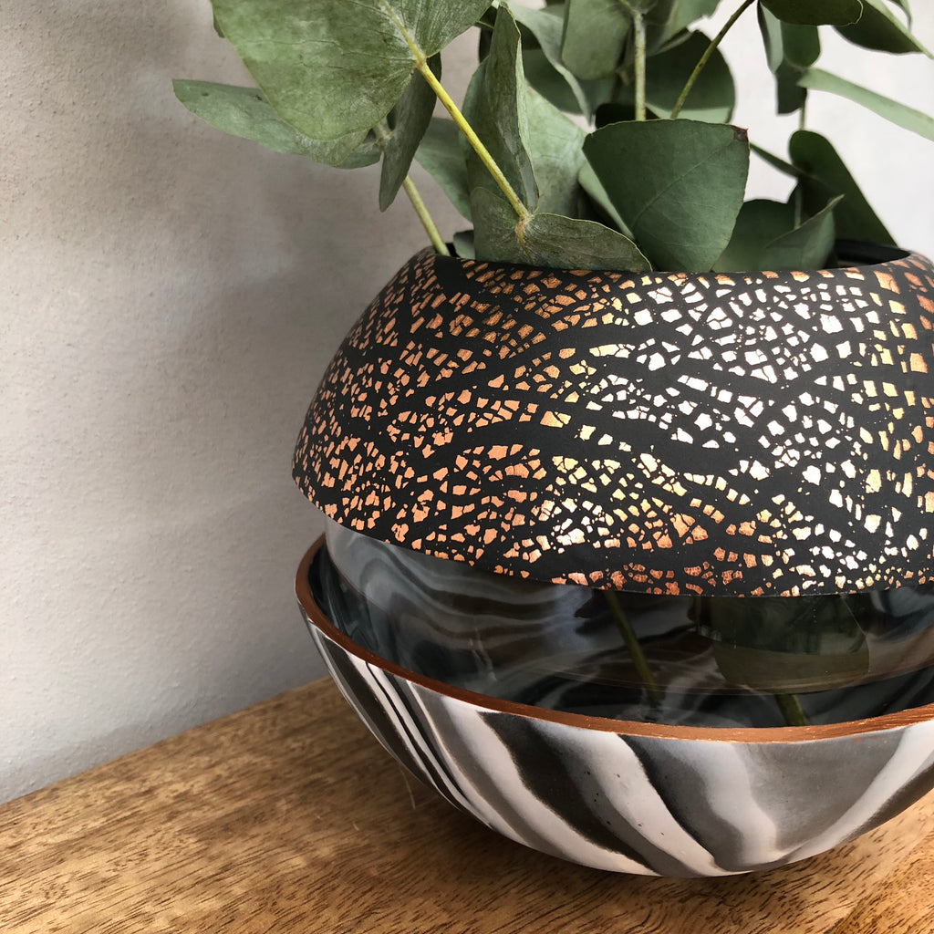 Dark Marble and Copper Ball Vase