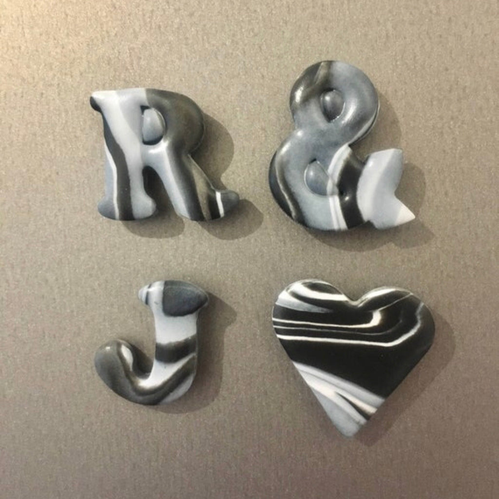 Black and white marble initial magnets - pack of 4