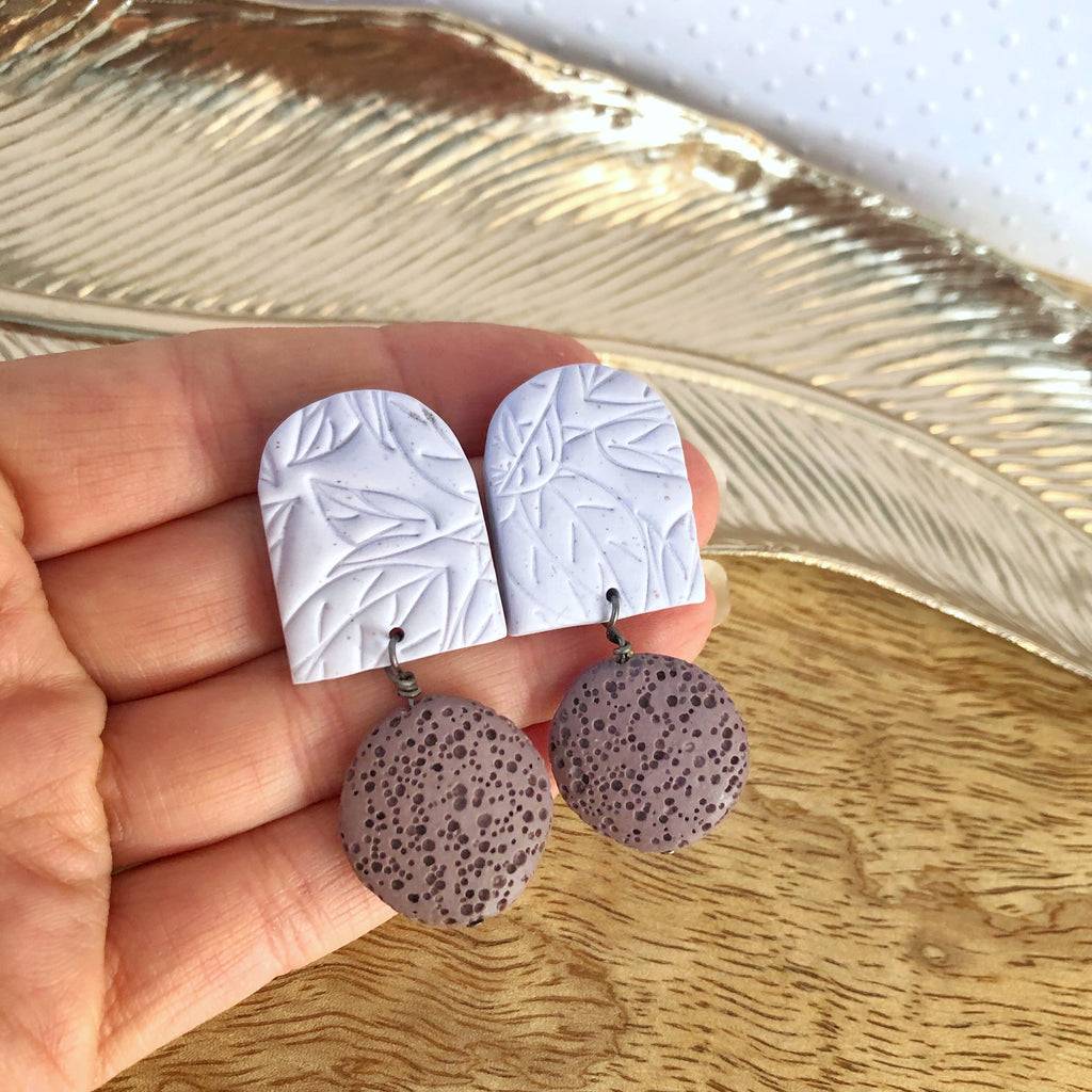 Purple lava stone and clay statement earrings