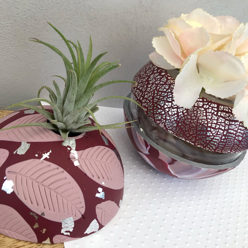 Burgundy and blush pink vase and airplant dome set